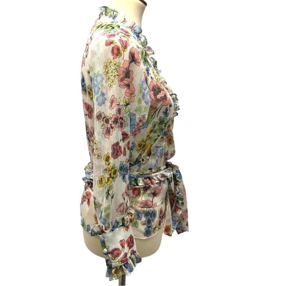 Alexis Missie Floral Sheer Long Sleeve Wrap Tie Top Women’s Small - Picture 7 of 13